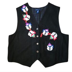 Karen Scott Vintage Festive Snowman Christmas Embroidered Vest